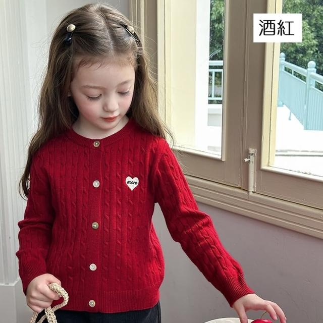 【橘魔法】愛心刺繡針織外套(長袖外套 小外套 薄長袖 薄外套 開衫 過年 喜宴 大紅 大童 女童 兒童 童裝)