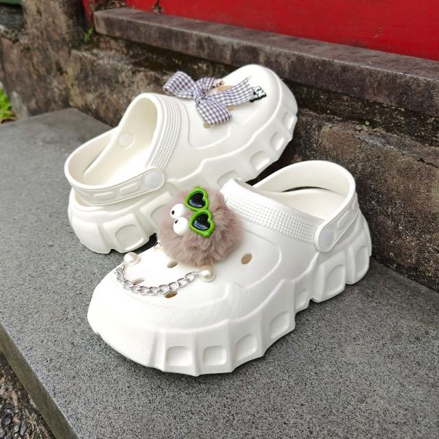【PONY】多款 毛茸茸少女系 厚底洞洞鞋/雨鞋/拖鞋/防水鞋/泡芙鞋.起司鞋/贈鞋扣(韓系厚底拖鞋/6CM厚底)