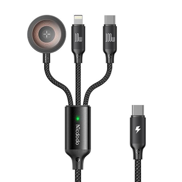 【Mcdodo】PD100W 一拖三磁吸無線充充電線 Type-C+Lightning+iWatch 快充線