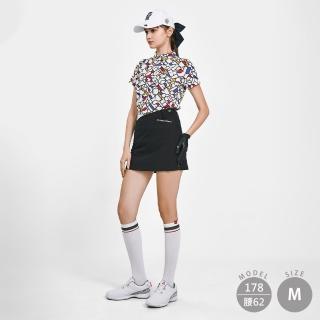 【LE COQ SPORTIF 公雞】高爾夫系列 女款黑色拼接運動休閒高爾夫短裙QLV8T701