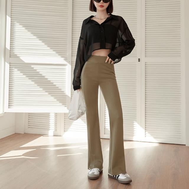 【OB 嚴選】視覺細5KG3D太空棉高腰開岔喇叭小黑褲30 《BA7745》