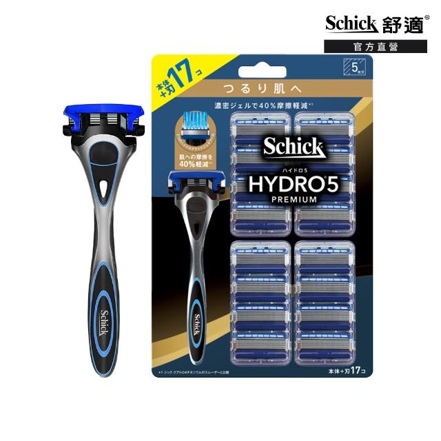 【Schick 舒適牌】水次元5 Premium 痘痘敏感肌/保濕款刮鬍組(1刀把17刀片+敏感型刮鬍露198g)