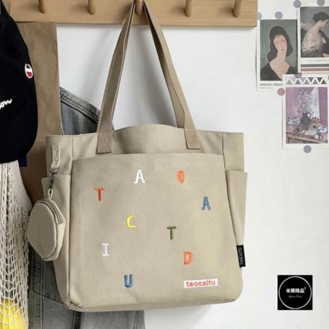 【米蘭精品】極速出貨 手提包帆布肩背包托特包側背包單肩包隨身女包(加厚刺繡字母4款74jn38)