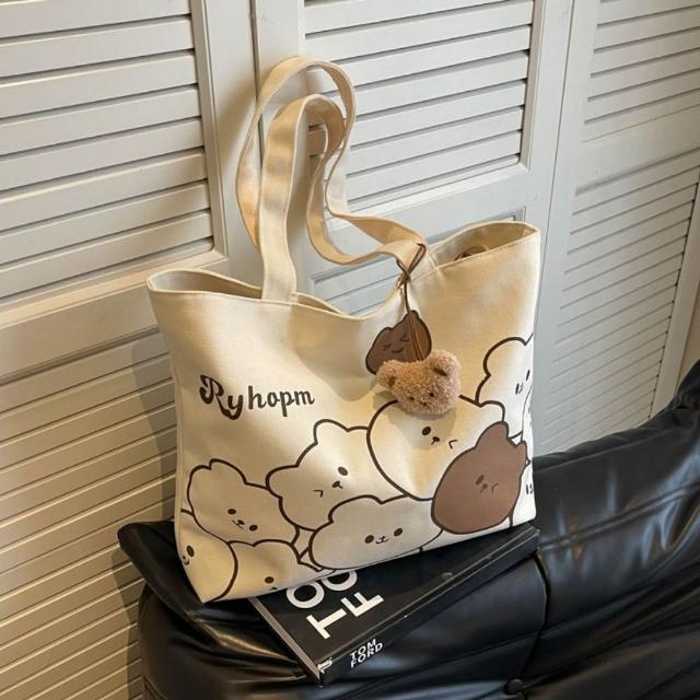 【米蘭精品】極速出貨 手提包帆布肩背包托特包側背包單肩包隨身女包(加厚刺繡字母4款74jn38)