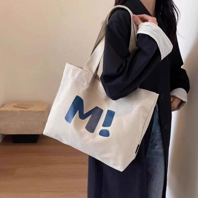 【米蘭精品】極速出貨 手提包帆布肩背包托特包側背包單肩包隨身女包(加厚刺繡字母4款74jn38)