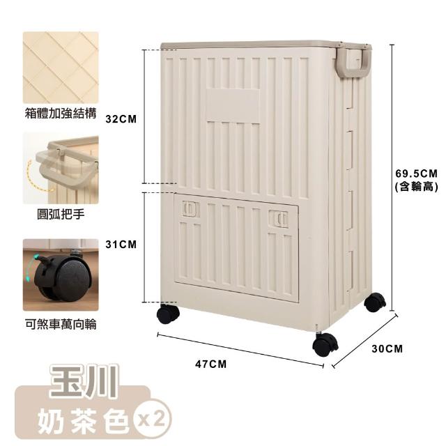【ONE HOUSE】85L玉川大容量雙層附輪收納箱 2入(收納箱/滾輪整理箱/儲物櫃/居家收納)