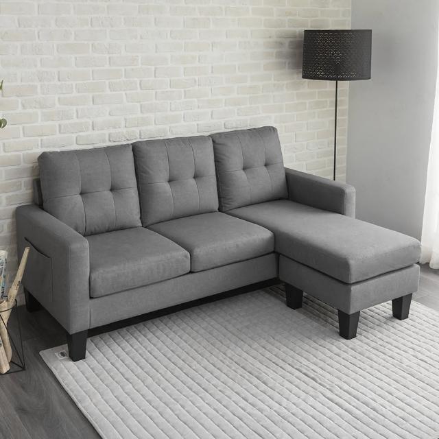 【H&D 東稻家居】科倫多耐磨貓抓布活動L型三人沙發 MOMO獨家 DIY商品(附側邊收納袋 防潑水 靠背可拆)