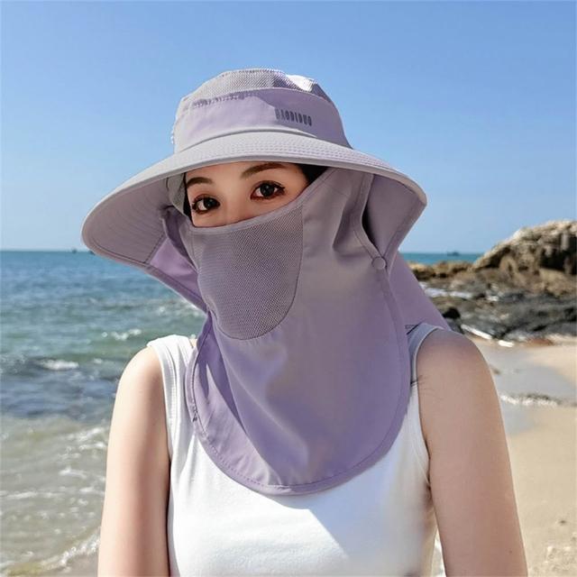 【KT DADA】大帽簷 遮陽帽 披肩遮陽帽 韓版 女生帽子 帶馬尾孔 透氣 沙灘帽 面罩帽 防曬帽