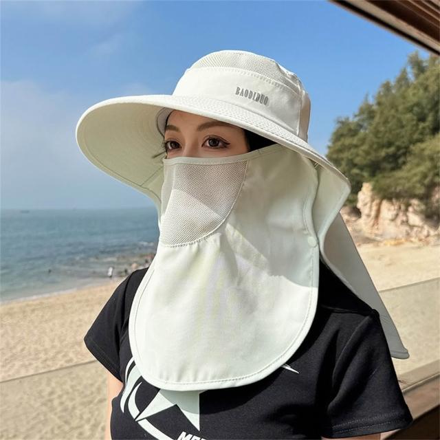 【KT DADA】大帽簷 遮陽帽 披肩遮陽帽 韓版 女生帽子 帶馬尾孔 透氣 沙灘帽 面罩帽 防曬帽