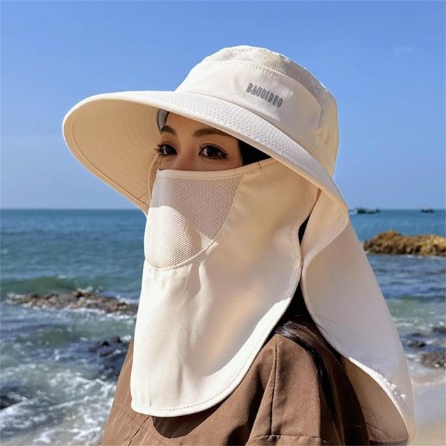【KT DADA】大帽簷 遮陽帽 披肩遮陽帽 韓版 女生帽子 帶馬尾孔 透氣 沙灘帽 面罩帽 防曬帽