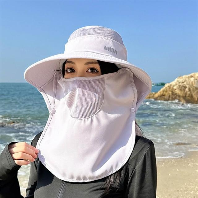 【KT DADA】大帽簷 遮陽帽 披肩遮陽帽 韓版 女生帽子 帶馬尾孔 透氣 沙灘帽 面罩帽 防曬帽