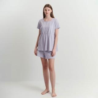 【mamaway 媽媽餵】棉質泡泡孕哺居家服組(孕婦裝 哺乳衣 月子服 哺乳睡衣)