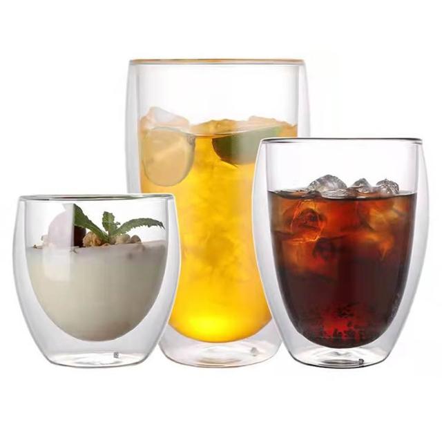 【LEESA】雙層玻璃杯\透明水杯\隔熱杯\雙層\蛋形杯\冷飲杯\入厝禮\咖啡杯\杯子\水杯\玻璃杯\一組兩入