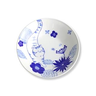 日本製藍麥貓陶瓷淺湯餐盤22.5x3.5cm/菜盤、咖哩盤(買一送一)