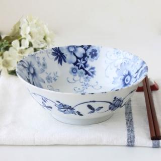 【Just Home】日本製羽葉菊陶瓷7.5吋麵碗3件組(可微波 1000mL 麵碗 丼飯碗 湯碗 碗盤 泡麵碗)