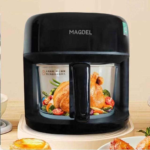 【MAGDEL】台灣合格認證 全景可視 智能玻璃氣炸鍋(智能氣炸鍋 智能空氣炸鍋 電炸鍋)