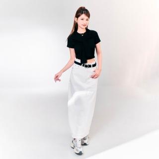 【MAJOR MADE】捲邊簡約牛仔白長裙(牛仔/簡約白/長裙)