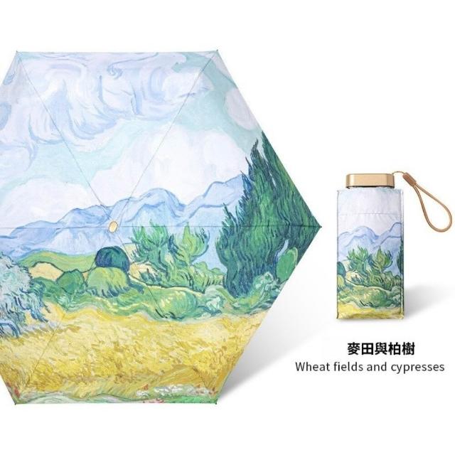【TWBUY 台灣好購】清新圖案六折扁迷你傘 防曬傘 折疊口袋傘 便攜遮(質感圖案六折迷你傘)