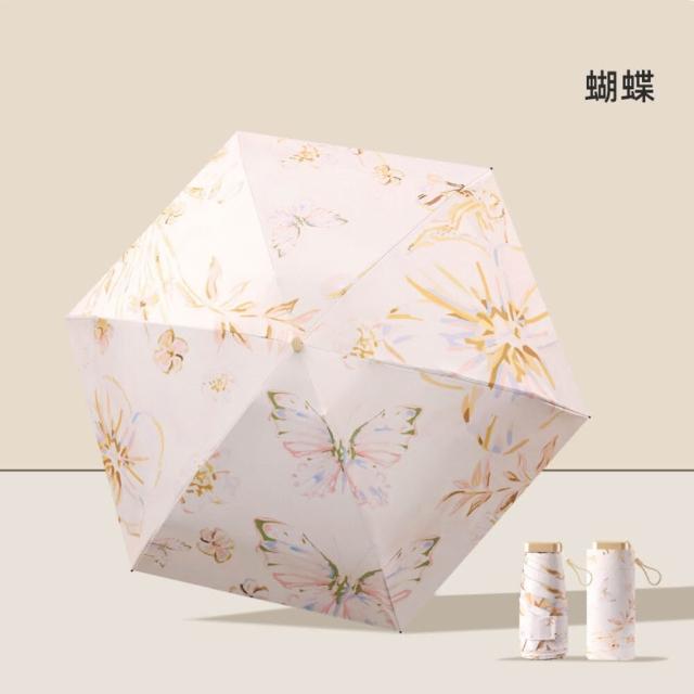 【TWBUY 台灣好購】清新圖案六折扁迷你傘 防曬傘 折疊口袋傘 便攜遮(質感圖案六折迷你傘)