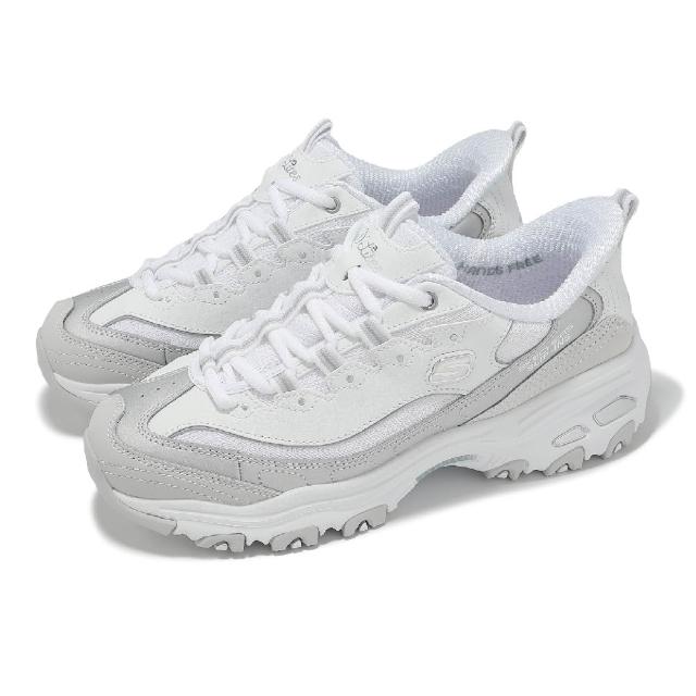 【SKECHERS】休閒鞋 D Lites-Smooth Slip-Ins 女鞋 白 銀 緩衝 拼接 老爹鞋(150537-WSL)