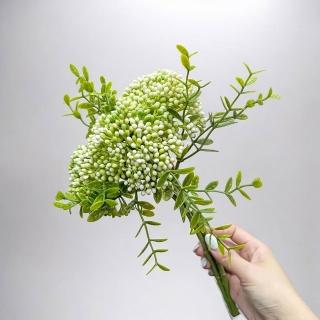 【Floral M】居家裝飾清新白綠小米果仿真花花材3入組(人造花/仿真花/假花/花藝DIY/裝飾花材)