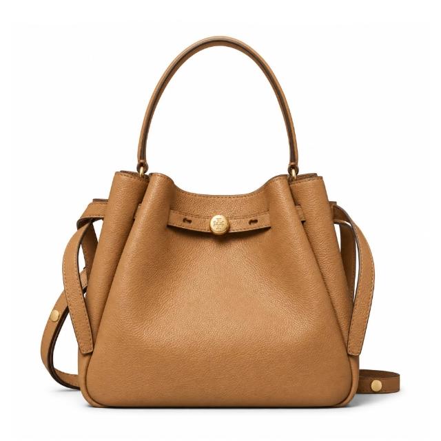 【TORY BURCH】ROMY 荔枝紋皮革束帶繩手提/斜背兩用水桶包(多色選)
