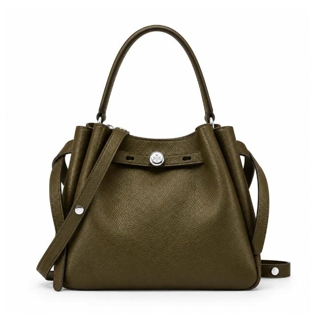 【TORY BURCH】ROMY 荔枝紋皮革束帶繩手提/斜背兩用水桶包(多色選)