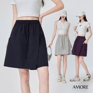 【Amore】SET夏日簡約清爽涼感褲裙7色 短裙 涼感褲(褲裙假兩件設計行動自在優雅)