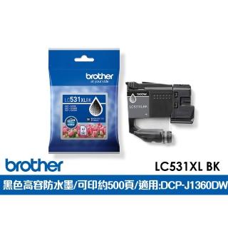 【brother】官方直營 LC531XL BK 原廠高容量墨水匣 黑色(黑色防水墨/適用機型：DCP-J1360DW)