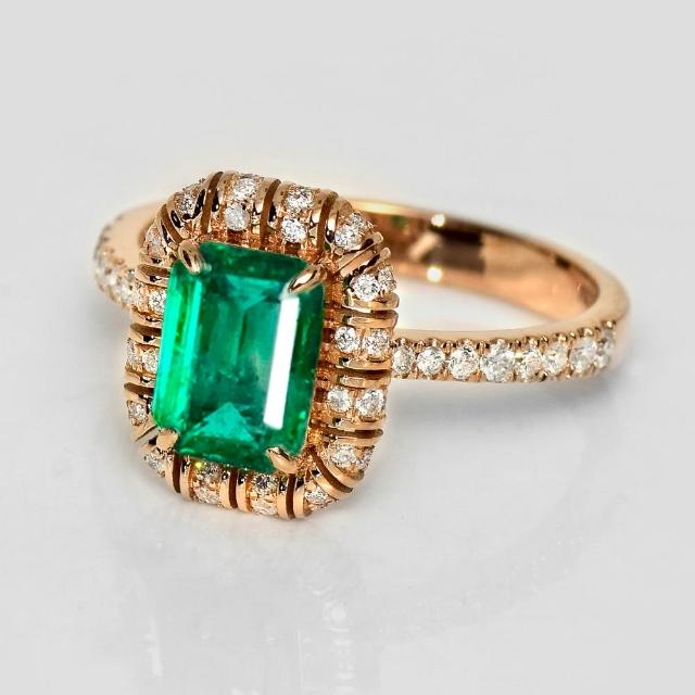 【似曾國際珠寶】庫存出清價 現貨 IGI 18K玫瑰金 1.10克拉 Emerald Cut 天然贊比亞祖母綠戒指
