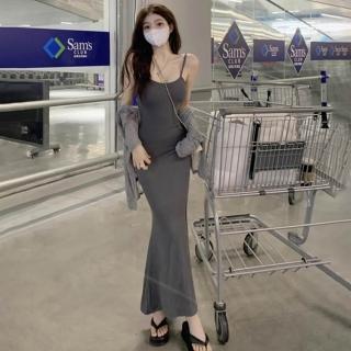 【D.studio】韓版顯瘦吊帶長版洋裝(連身裙上衣套裝短袖上衣短袖t恤女裝裙裝連衣裙背心小可愛 S251)