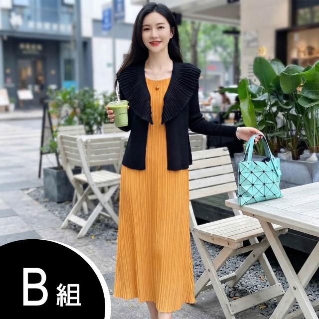 【K.W.】MOMO限定韓國秋新品三宅風壓褶褶皺套裝2件組(設計師/中大尺碼/修身/輕薄/小香風/多款可選)