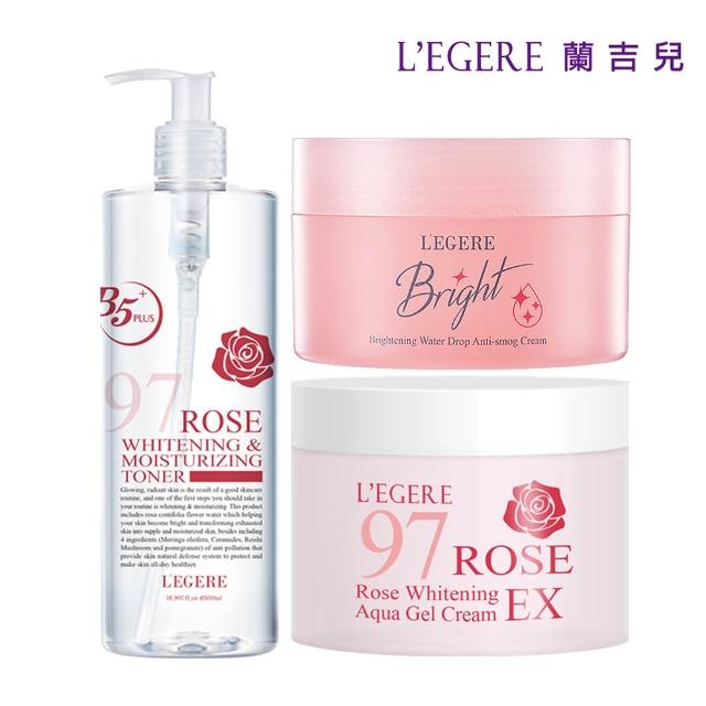【LEGERE 蘭吉兒】清爽保養素顏組(精華露500ml+水凝霜100ml+爆水素顏霜50g)