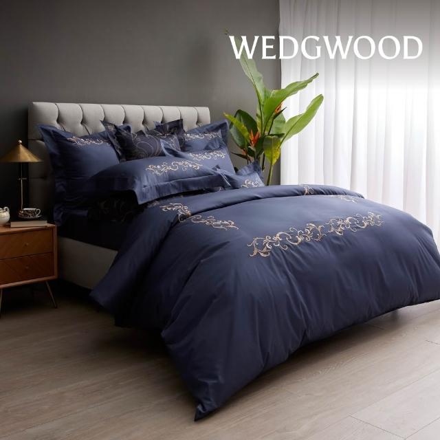 【WEDGWOOD】純棉刺繡 薄被套床包枕套四件組(加大任選｜60支300織)