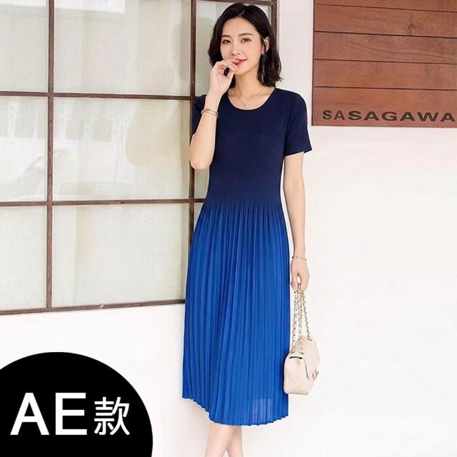 【K.W.】MOMO限定春季新品韓國簡約三宅風輕褶衣洋裝(壓褶 中大尺碼 短袖 輕薄 小香風)
