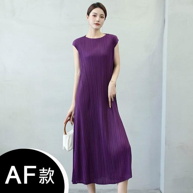 【K.W.】MOMO限定春季新品韓國簡約三宅風輕褶衣洋裝(壓褶 中大尺碼 短袖 輕薄 小香風)