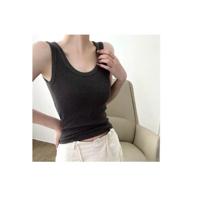 【amica】保暖坑條固定杯寬肩小可愛(寬肩小可愛 內搭背心 寬肩背心 素面小可愛 條紋小可愛 舒適背心)