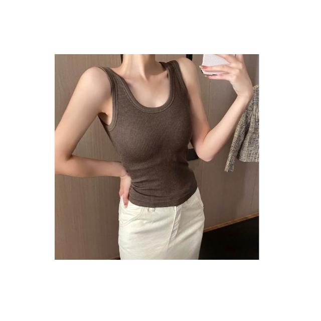 【amica】保暖坑條固定杯寬肩小可愛(寬肩小可愛 內搭背心 寬肩背心 素面小可愛 條紋小可愛 舒適背心)