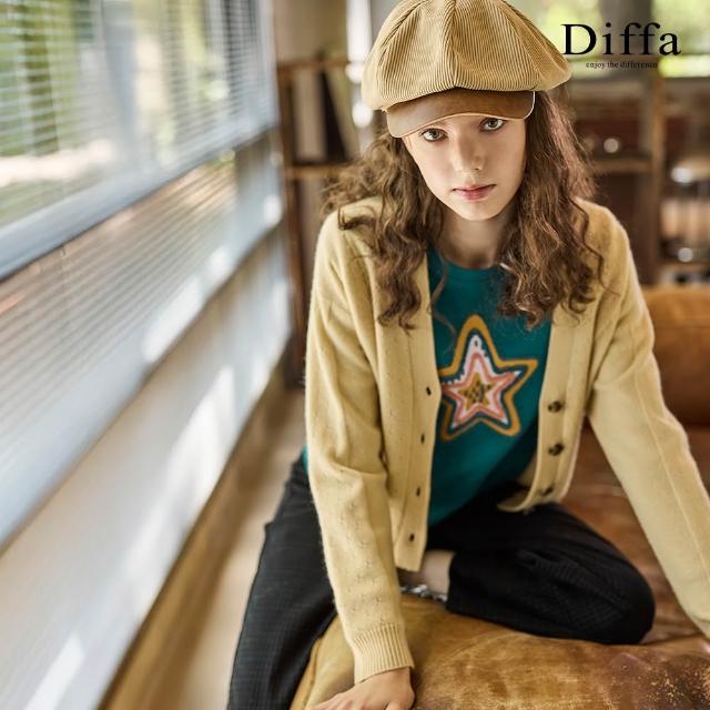【Diffa】落肩挑洞貼袋毛衣外套-女