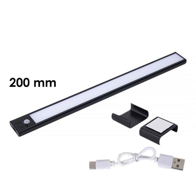 【CARSLAVE】LED 智能感應小夜燈 200mm 人體感應 光感(廚房燈 感應燈 三檔調光 USB無線 超薄 樓梯燈)