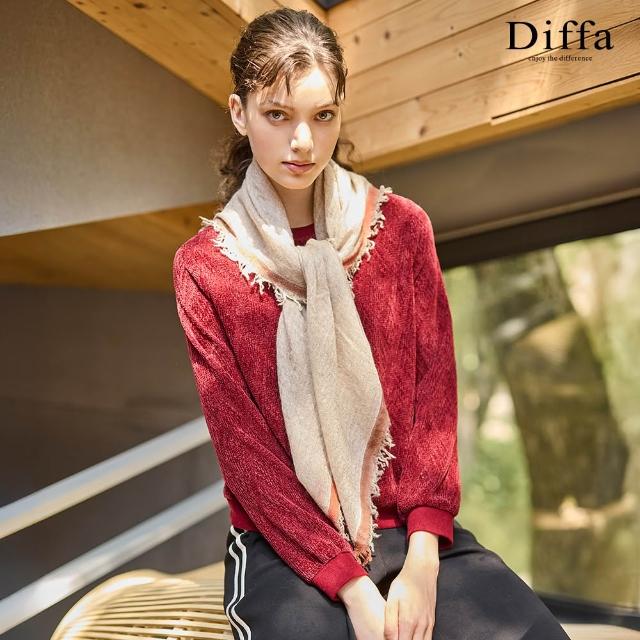 【Diffa】圓領植絨拼接羅紋針織衫-女