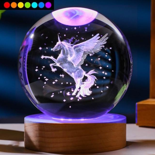 A-ONE 匯旺】流星太陽系8CM 水晶球七彩燈3D雕刻發光水晶球小夜燈LED