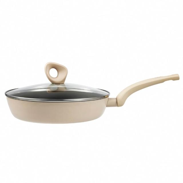 【CorelleBrands 康寧餐具】WORLD KITCHEN 平煎拿鐵鍋28cm-含蓋(三色任選-台灣製造)