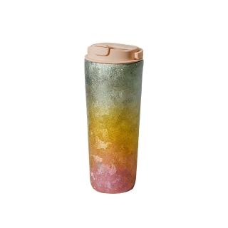 【Titanium 鈦造】純鈦跳跳杯 晶鈦暈彩系列-晨霧粉櫻 800ml 小鵝黃蓋(保溫瓶 台灣鈦杯 鈦金屬 環保杯)