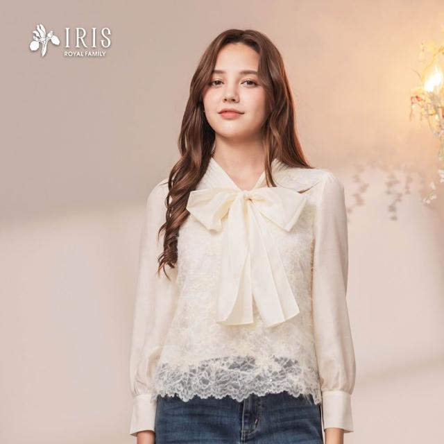 【IRIS 艾莉詩】清雅蕾絲綁帶上衣-淺卡其(56113)