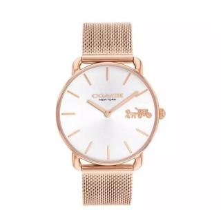 【COACH】經典馬車米蘭帶時尚腕錶 玫瑰金 女錶-36mm-贈高級9入首飾盒(CO14504383)