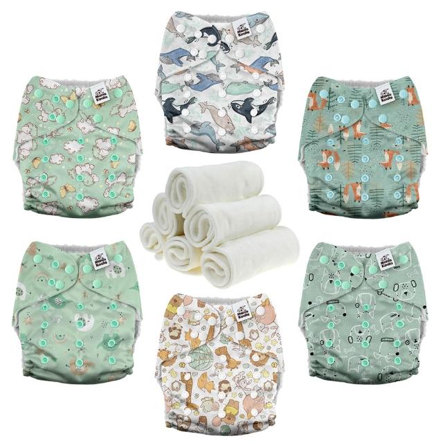 【Mama Koala】口袋式布尿布3.0六件組成長型(嬰兒布尿褲可調節 內附4層竹纖維尿墊)