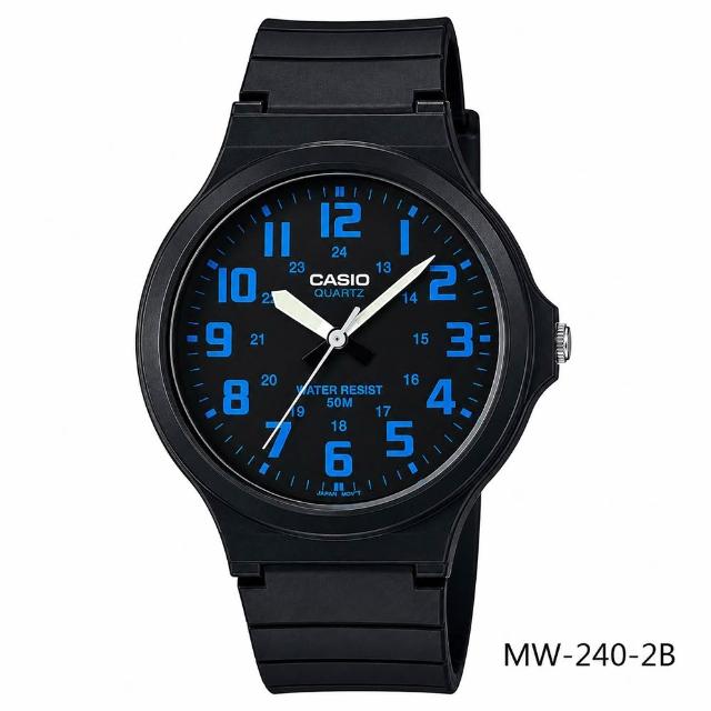 【CASIO 卡西歐】MW-240 大錶面靜音防水50米 指針錶(學生必備 錶徑約4.36公分)