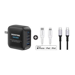 【Gigastone 立達國際】100W GaN氮化鎵四孔充電器+TypeC 100W快充線+60W蘋果快充線(iPhone17)