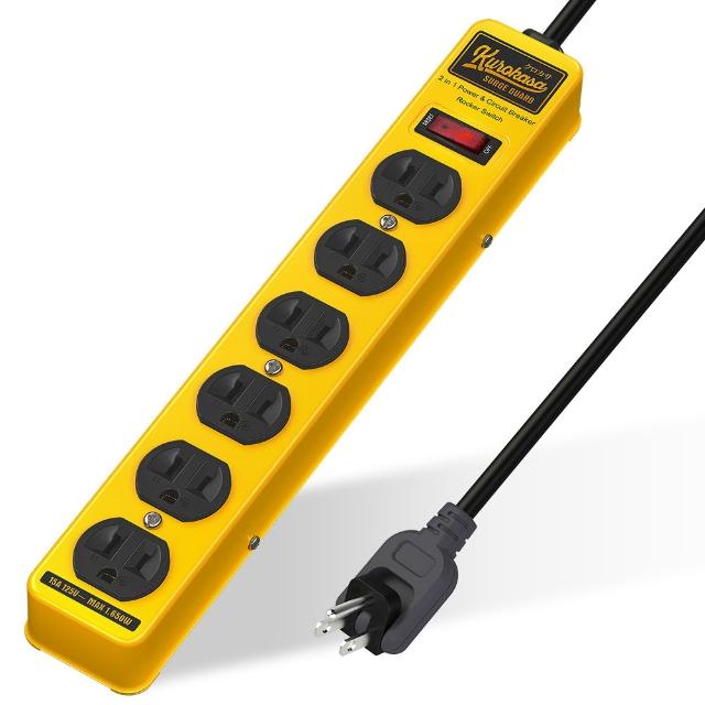【iPlus+ 保護傘】1開6插3P黑傘鐵殼延長線1.2m-2入組(KU-5162J.防火防突波.旋轉插頭.插座.電源線)